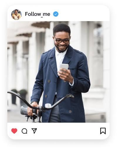 Instagram post person looking at the phone and smiling
